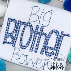 Big Biggest Brother Shirts | Gingham Appliqué | Baby Announcement | Siblings | Appliqué | Monogram