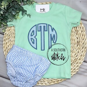 Monogrammed Seersucker Diaper Cover Set | Seersucker Diaper Cover | Appliqué Monogram |