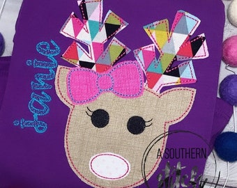 Chica Funky Reno Apliques / Chica Reno Navidad Camisa / Camisa de vacaciones / Navidad Apliques