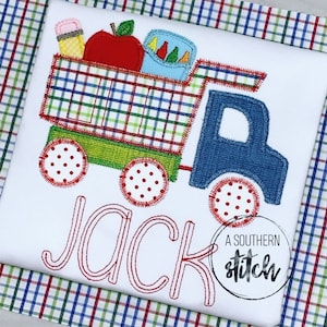 Back to Schule Dumptruck Applikation | Zurück zu Schule Shirt | Applikation | Buntstifte Apfelstift