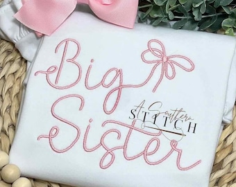 NEU! Schwester Shirt | Rosa Stickerei | Big Sister Ankündigung | Geschwister | Applikation | Monogramm