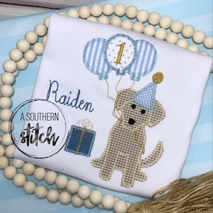 Puppy Pawty Shirt | Puppy Birthday Party Shirt | Balloons | Vintage Puppy | Appliqué