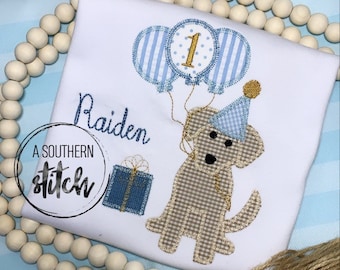 Puppy Pawty Shirt | Puppy Birthday Party Shirt | Balloons | Vintage Puppy | Appliqué