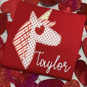 Unicorn Heart Applique | Valentine&#39;s Day Shirt | Unicorn