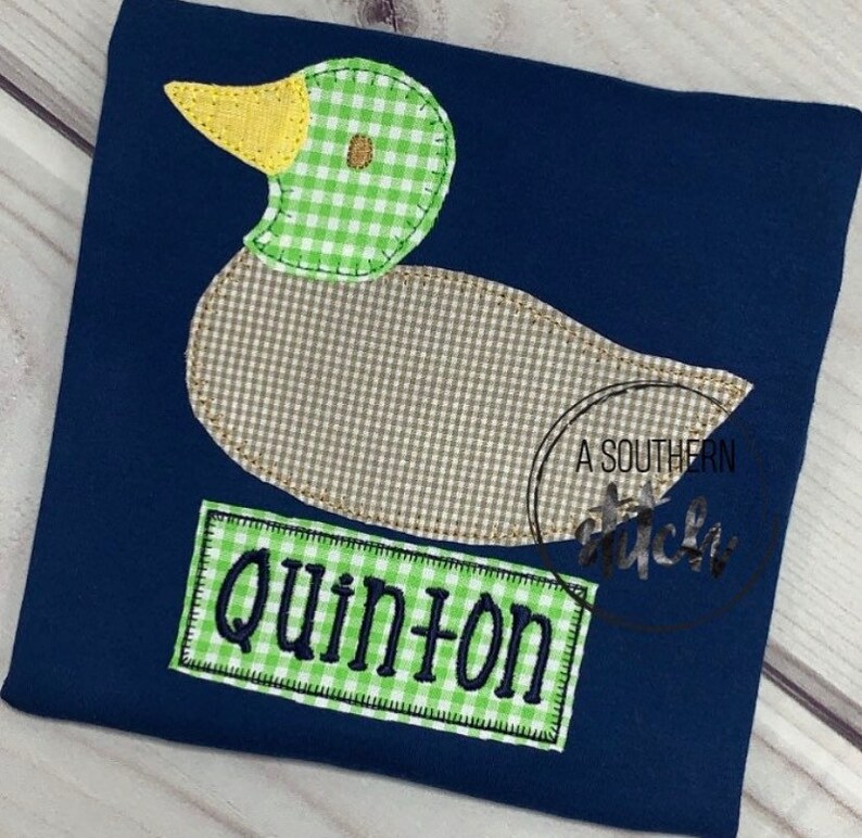 Claire & Charlie Boys Navy Blue Striped Shirt - Appliqué Mallard Duck main image 1