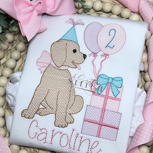 Puppy Birthday Shirt | Pup Sketch + Balloons | Girl Puppy Party