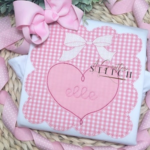 Valentine&#39;s Day Shirt | Pink Gingham Heart Frame | Monogram | Girls Vday Shirt