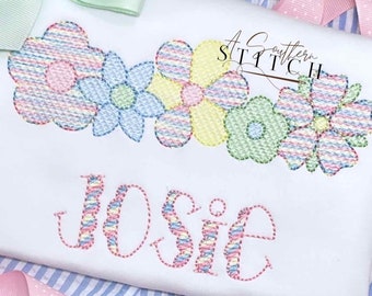 Bunte Sommer Blumen Skizze | Flower Power Shirt | Buntes Faden Ombré