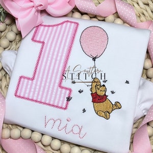 First Birthday Vintage Bear + Balloon Sketch Birthday Shirt