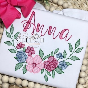 Floral Frame Monogram Sketch | Floral Shirt | Embroidery Floral