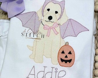 Camiseta de Halloween para niña con diseño de murciélago y perro