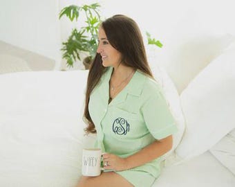 Mama + Baby Grün Seersucker Krankenhaus Set | Mama Krankenhaus Set | Babykleid | Baby Mädchen oder Junge