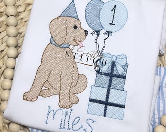 Puppy Birthday Shirt | Pup Sketch + Balloons | Boy Puppy Party