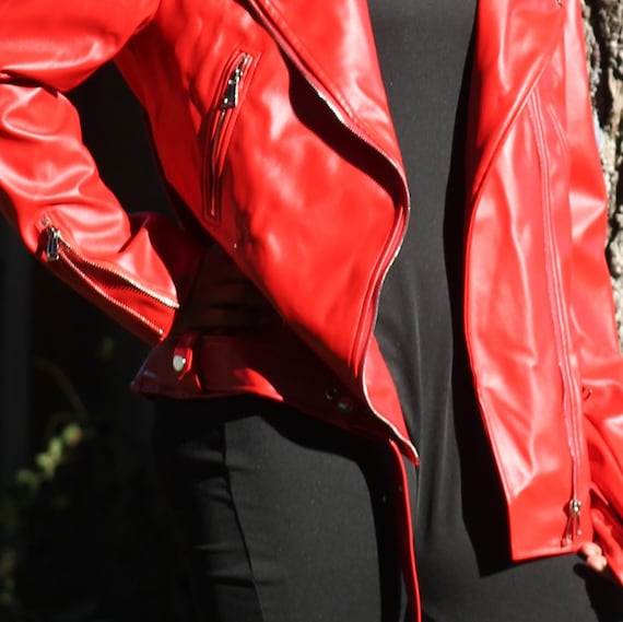 vintage red faux leather biker jacket - image 2
