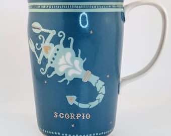 Anthropologie Danielle Kroll Teal & Metallic Gold Zodiac "Scorpio" Mug 14 oz