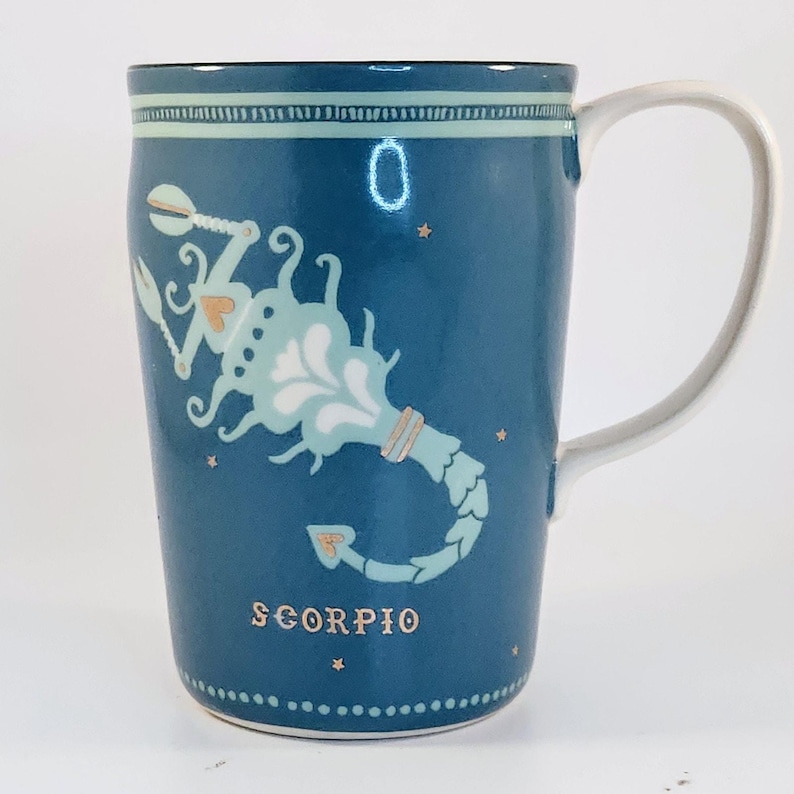Anthropologie Danielle Kroll Teal & Metallic Gold Zodiac "Scorpio" Tasse 14 oz Bild 1