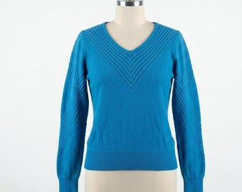 Maglione vintage in maglia Oscar de la Renta / Pullover con scollo a V a zigzag anni '80 / Donna 8