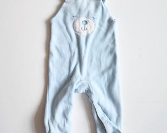 Vintage Carter's Baby Blue Velour Bear Overalls – 0-3 Months