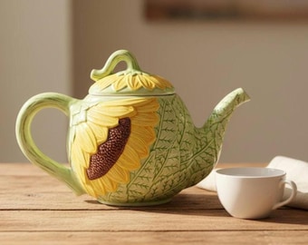 Vintage Seymour Mann Sunflower Teapot | Hand-Painted Faience Cottagecore Kitchen Decor