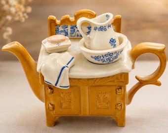 Vintage Paul Cardew Designs Victoriaanse mini-wastafeltheepot | Engels miniatuurverzamelobject uit de jaren 90