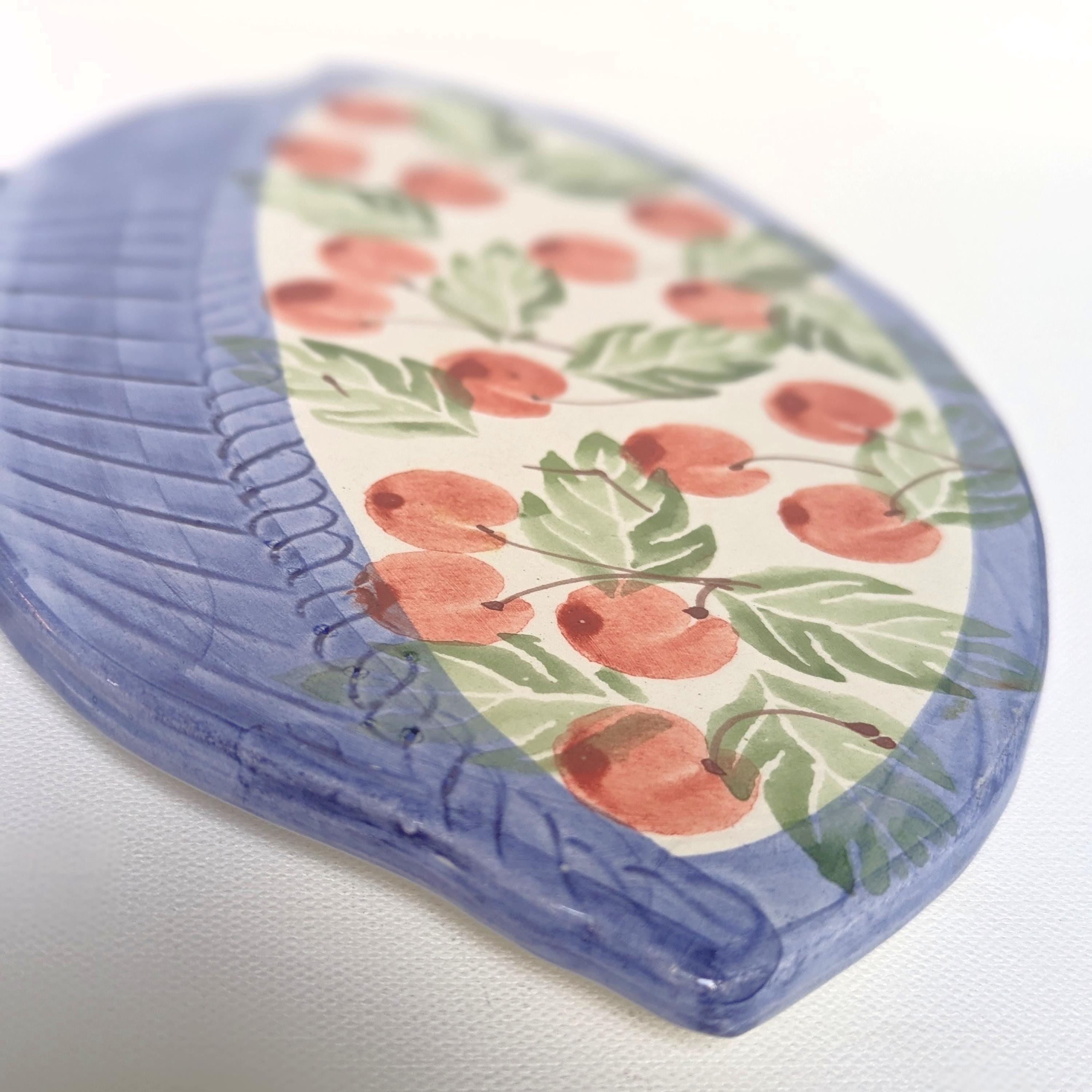 Vintage Italian Ceramic Trivet – Hand Painted Blue Basket With Red ...
