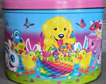 Vintage Lisa Frank Collectible Easter Tin jaren 1990 Puppies Konijntjes Eendjes