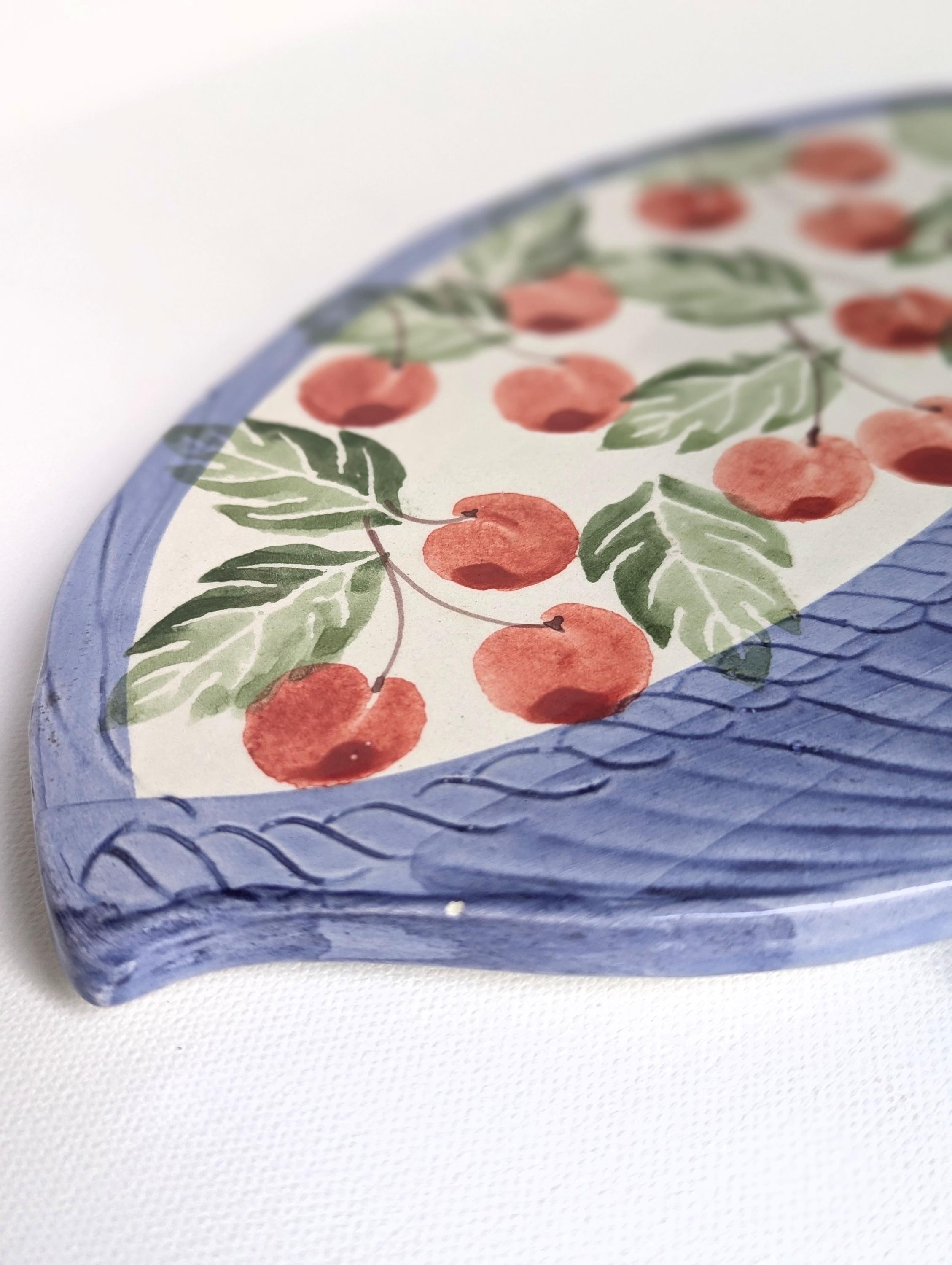 Vintage Italian Ceramic Trivet – Hand Painted Blue Basket With Red ...