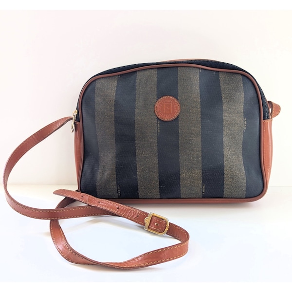 Vintage Fendi Pequin Striped Leather Shoulder Bag VGUC