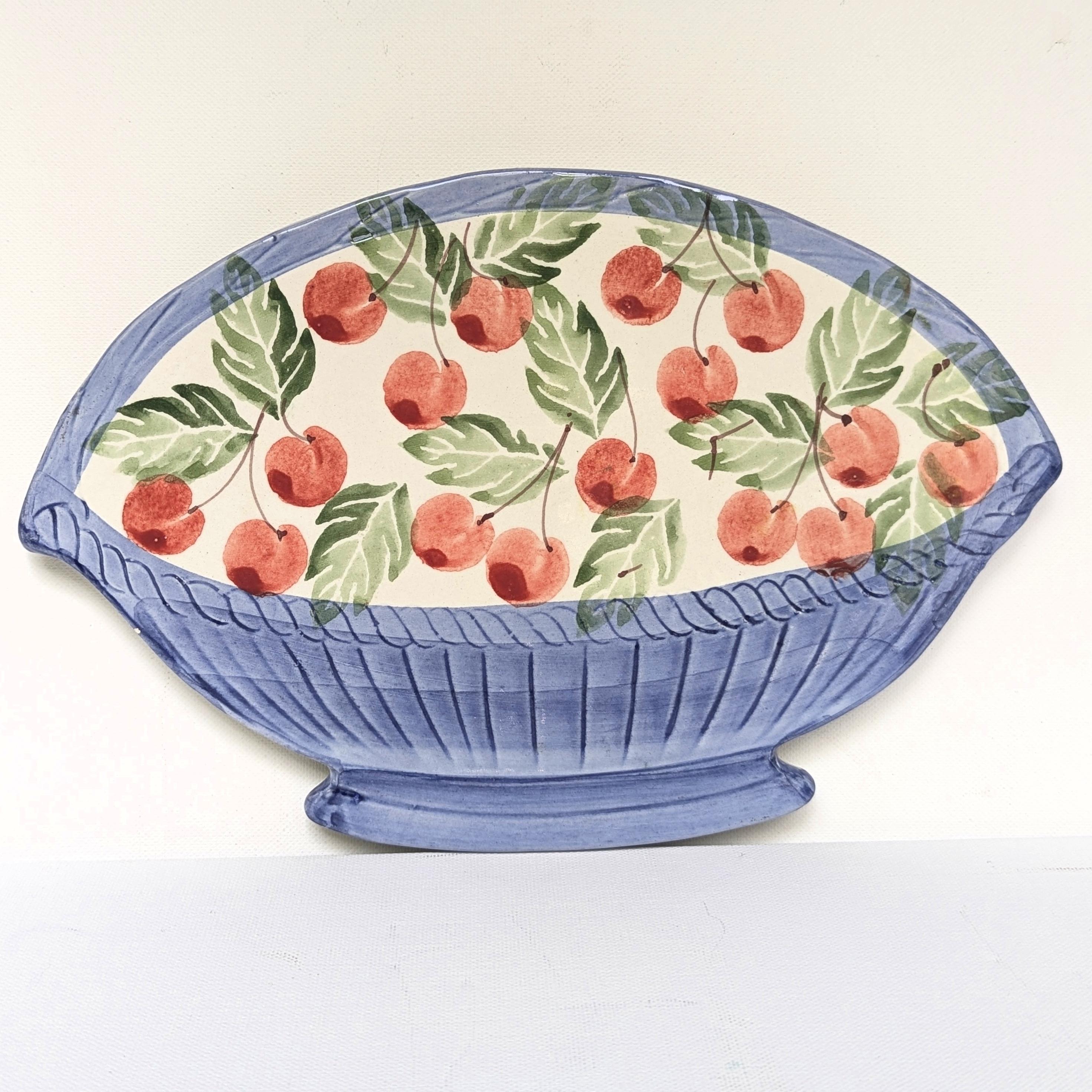 Vintage Italian Ceramic Trivet – Hand Painted Blue Basket With Red ...