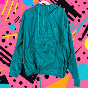 Vintage Izod Lacoste 1/2 Zip Teal Green Nylon Windbreaker Jacket Sz L 1980s