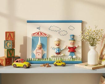 IRMI Originals Vintage 1950s Carnival Circus Clowns Wooden Nursery Wall Art