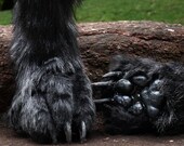 Urethane Outdoor Realistic Luxury Black Faux Fur Covered Heel Less Knee High Furry Fursuit Claw Boots Custom Colour Style