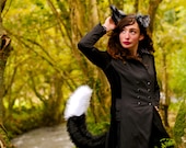 Black Border Collie Dog Ears Tail Set Floppy Realistic Ear Headband Black White 30 quot Long Perky Tail Partial Fursuit Costume Pet Play BDSM