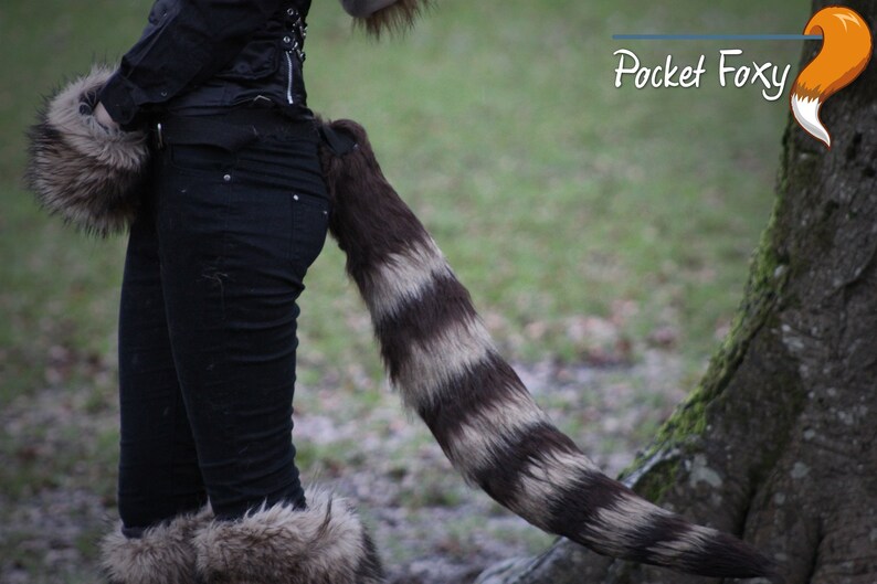 Raccoon Ears & Tail Costume Set Stripy 30 Perky Tail | Etsy