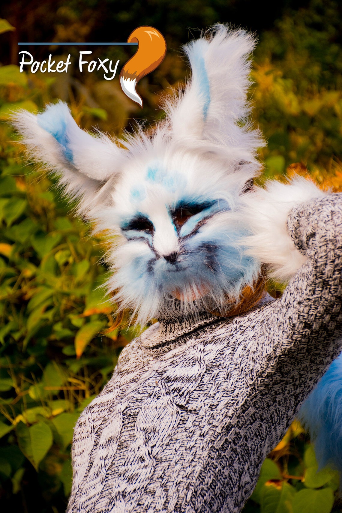 White Fox Mask. Ears and Tail Set With Three Ice Blue Spots. Etsy
