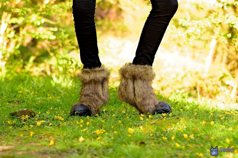 READY TO SHIP Faux Fur Covered Goat Boots with Cloven Hoof
