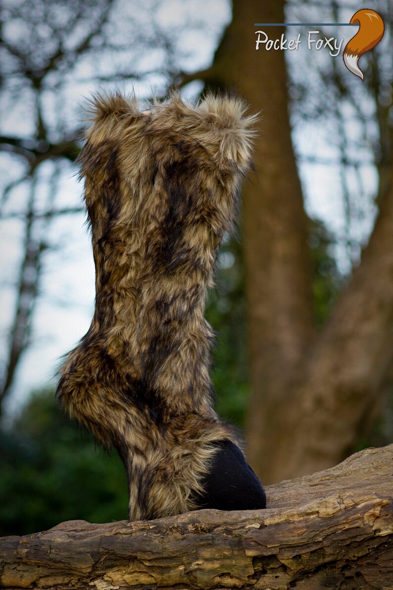 Brown Knee High Hooved Goat Boots Faun Satyr Faux Fur