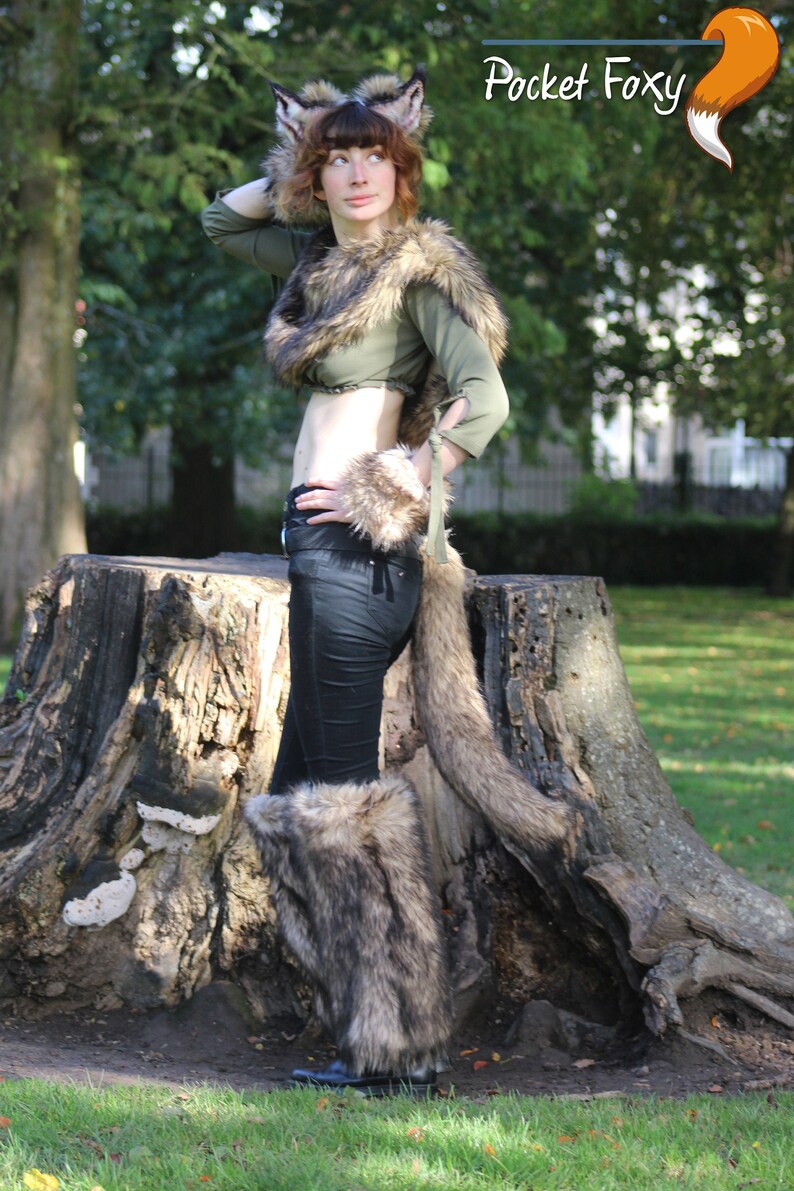 Hyper Realistic Brown Wolf Ears and Tail Set Striped Hyena Etsy