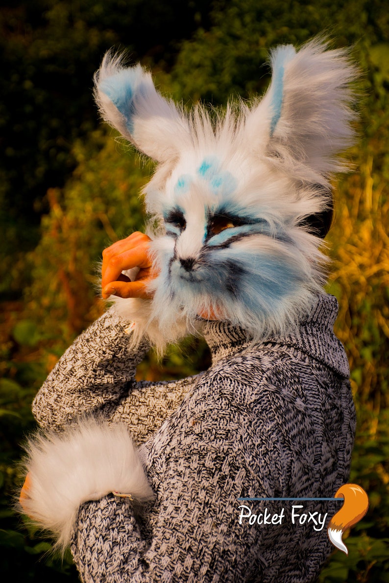 White Fox Mask. Ears and Tail Set With Three Ice Blue Spots. Etsy