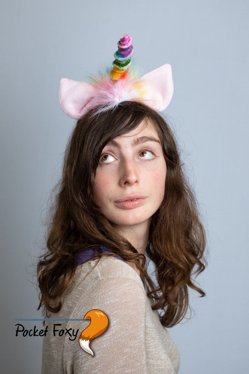 Rainbow Unicorn Ears and Horn and Tail Unicorn Cosplay. Etsy