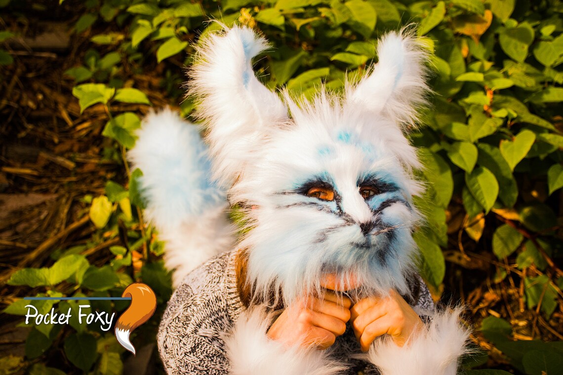 White Fox Mask. Ears and Tail Set With Three Ice Blue Spots. Etsy