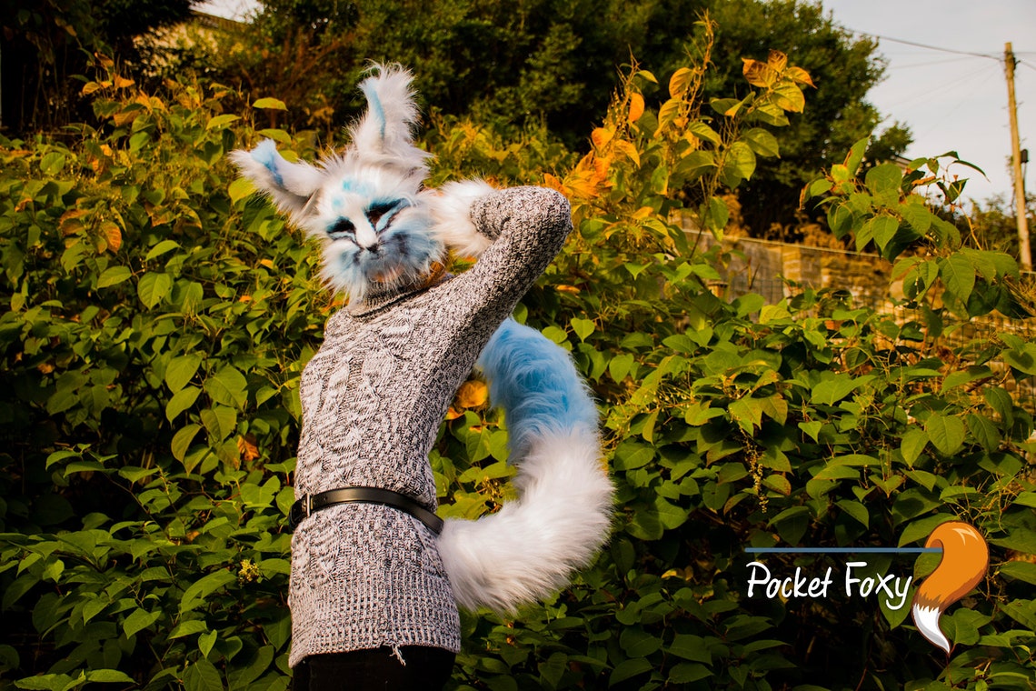 White Fox Mask. Ears and Tail Set With Three Ice Blue Spots. Etsy