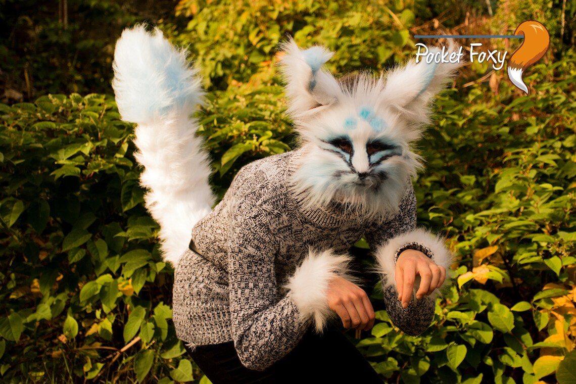White Fox Mask. Ears and Tail Set With Three Ice Blue Spots. Etsy