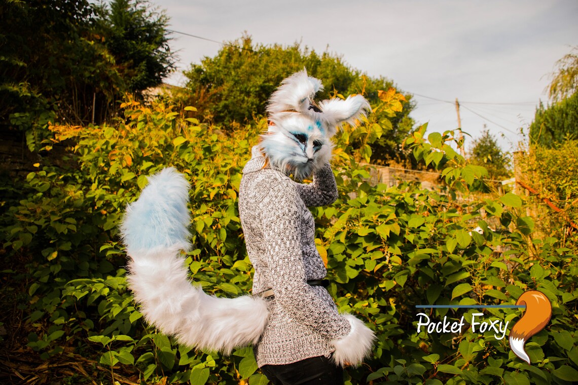 White Fox Mask. Ears and Tail Set With Three Ice Blue Spots. Etsy