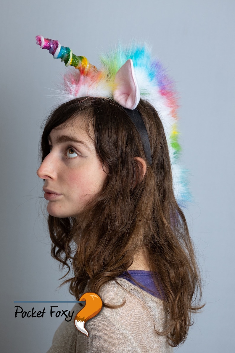 Rainbow Unicorn Ears and Horn and Tail Unicorn Cosplay. Etsy