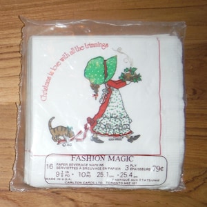 Vintage Holly Hobbie Christmas Table Napkins - 1970&#39;s Holly Hobbie Holiday Paper Napkins - Vintage Holly Hobbie Journal Scrapbook Ephemera