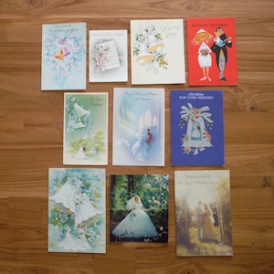 10 Vintage 1950's - 1970's 's Wedding Cards - Vintage Bride and Groom Wedding Day Congratulations Greeting Cards Ephemera Lot