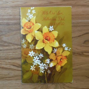 Tarjeta de Pascua vintage para madre y padre - Tarjeta de Pascua de mamá y padre de los años 70 - Tarjeta de Pascua para padres con flores retro de los años 70 - Efímera