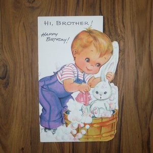 Vintage 1960er Jahre Bruder Geburtstagskarte - Niedliche Bruder Alles Gute zum Geburtstag Karte - '60's Brother Bunny Rabbit Geburtstags Ephemera