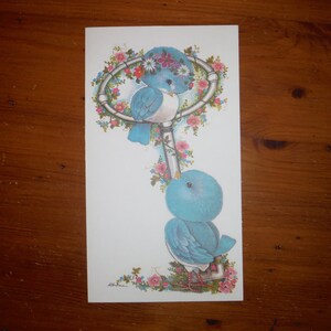 Cartão de feliz 21º aniversário vintage - Cartão de aniversário vintage britânico Gordon Fraser Blue Birds - Livro de sucata de pássaros, diário de aniversário, coisas efêmeras